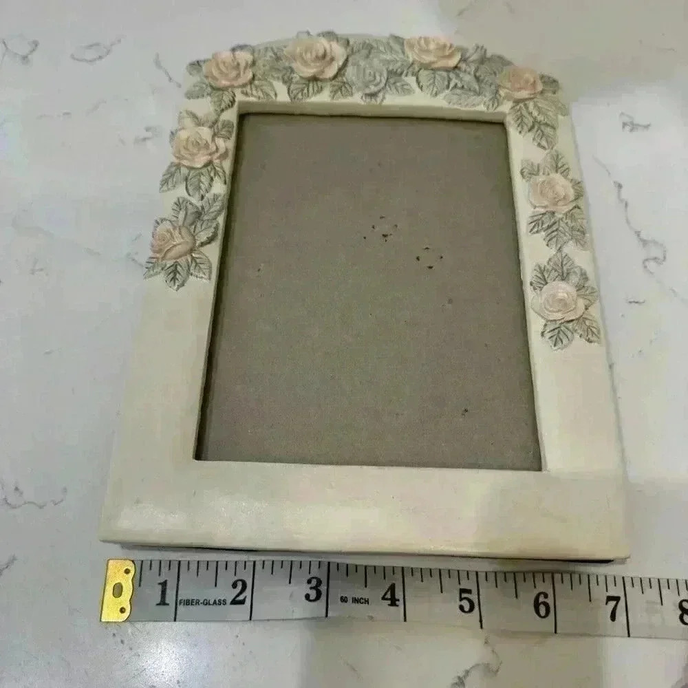 Frame W/ Pink Roses & White Daisy Picture Frame Tabletop 3D Flowers Vintage - Picture 3 of 4
